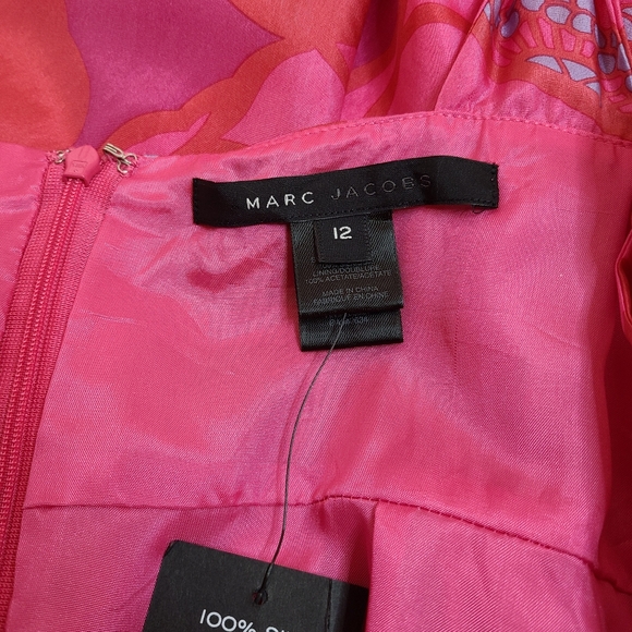 Marc Jacobs 100% Silk Paradise Pink Floral Bubble Hem Dress Size 12 - Picture 7 of 9